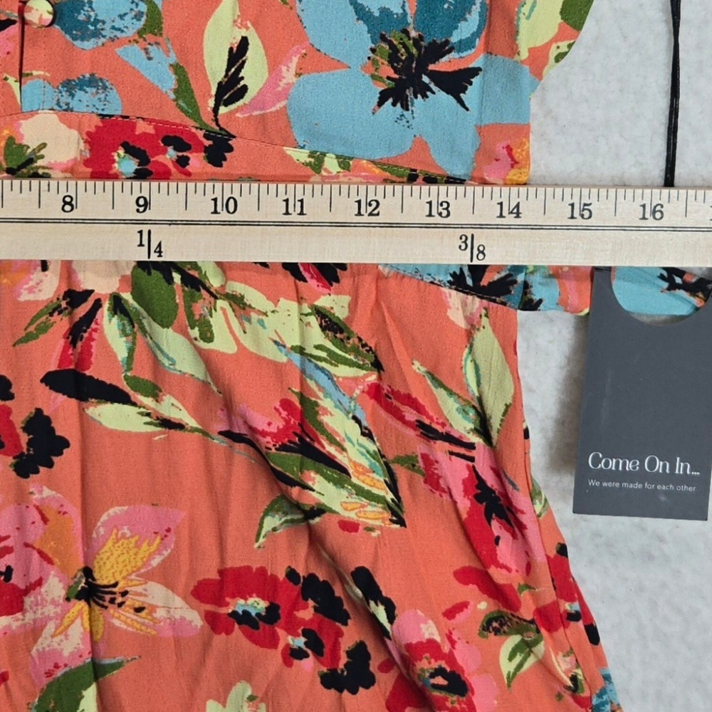 NWT‎ Privacy Please Floral Romper Women M Coral  Flutter Sleeve V-Neck Revolve - Picture 9 of 15